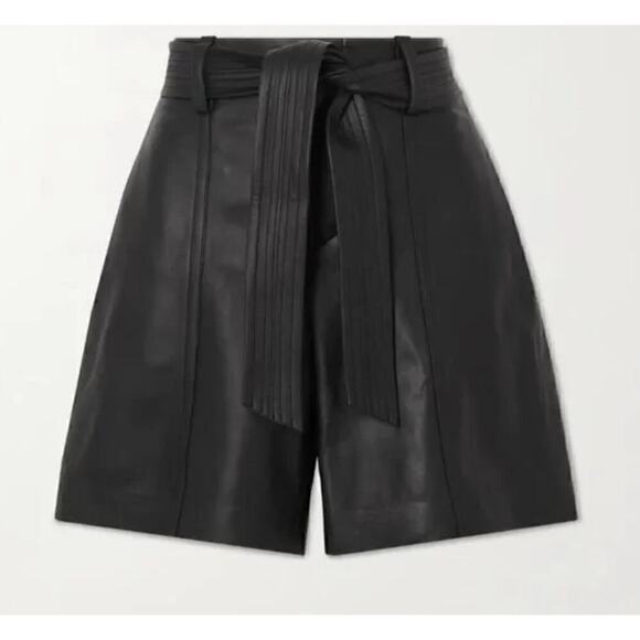 NWT Vince Lamb Leather High Rise Tie Shorts Women's Black Size 6 $895 - Picture 2 of 10